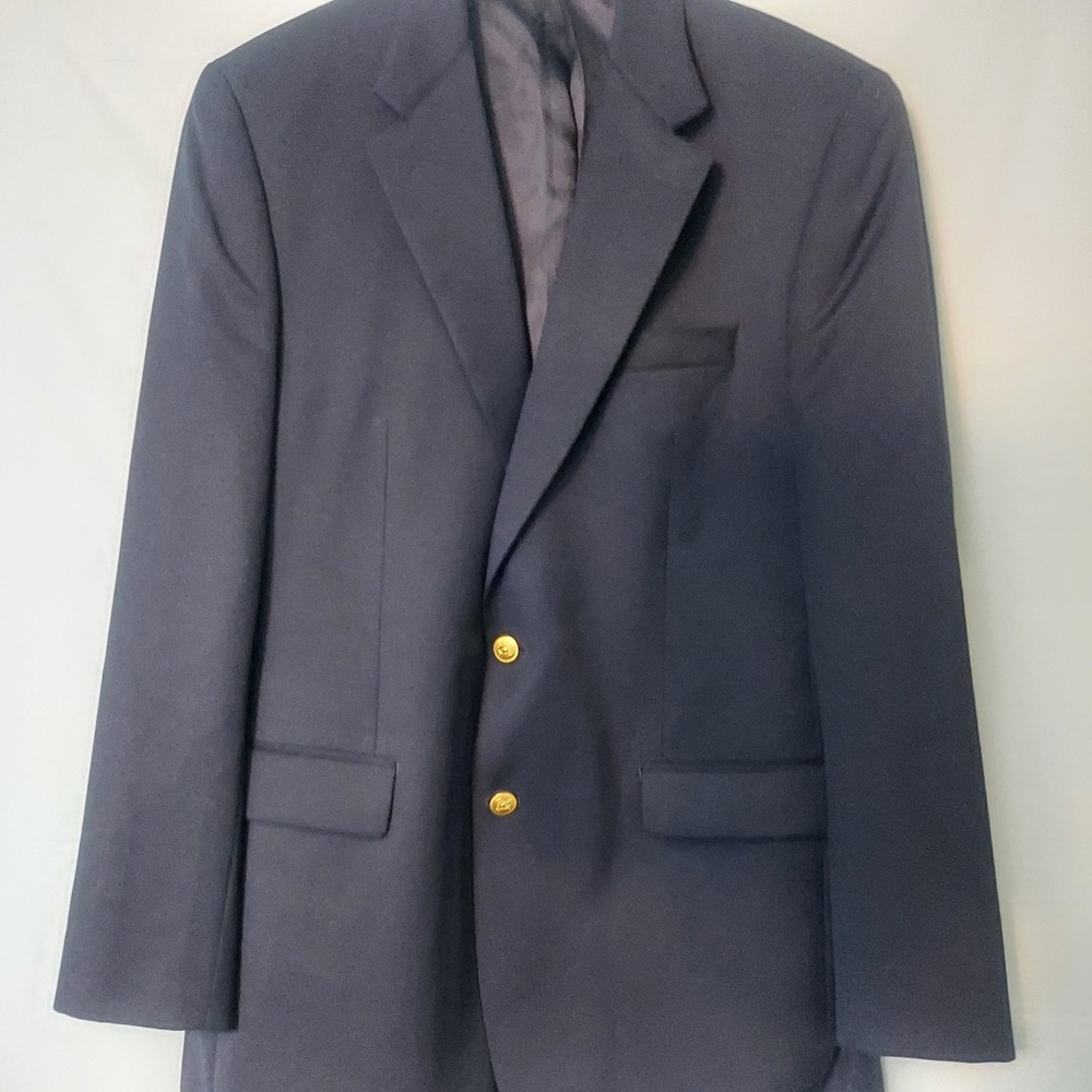 Ralph Lauren Navy Blue Wool Blazer Gold Buttons Mens Size 42 Long